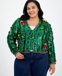 It's Our Time Trendy Plus Cropped Tinsel Long-Sleeve Cardigan