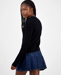 Hooked Up by Iot Juniors' Variegated Rib-Knit Half-Zip Sweater