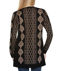 Belldini Women's Lurex Jacquard Open-Front Cardigan Sweater
