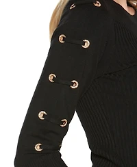 Belldini Women's Grommet-Trim Ribbed Sweater