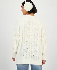 Hooked Up by Iot Juniors' Cable-Knit Open Cardigan