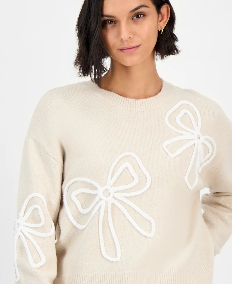 Hooked Up by Iot Juniors' Soutache Bow Crewneck Sweater