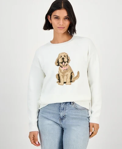 Hooked Up by Iot Juniors' Mossy Dog Intarsia-Knit Crewneck Sweater