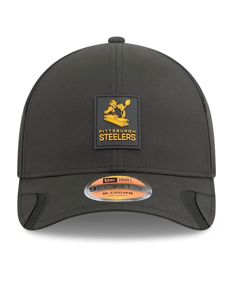 New Era Men's Black Pittsburgh Steelers 2025 Sideline Throwback M-crown 9FORTY Adjustable Hat