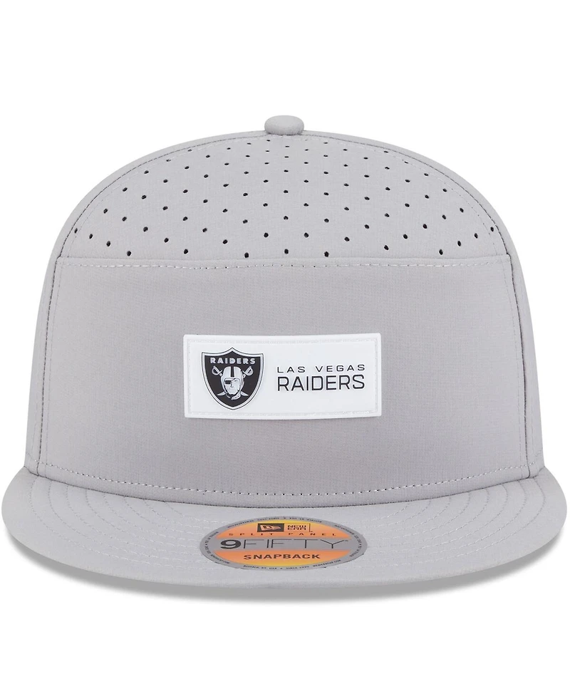 New Era Men's Gray Las Vegas Raiders 2025 Sideline Split Panel 9FIFTY Snapback Hat