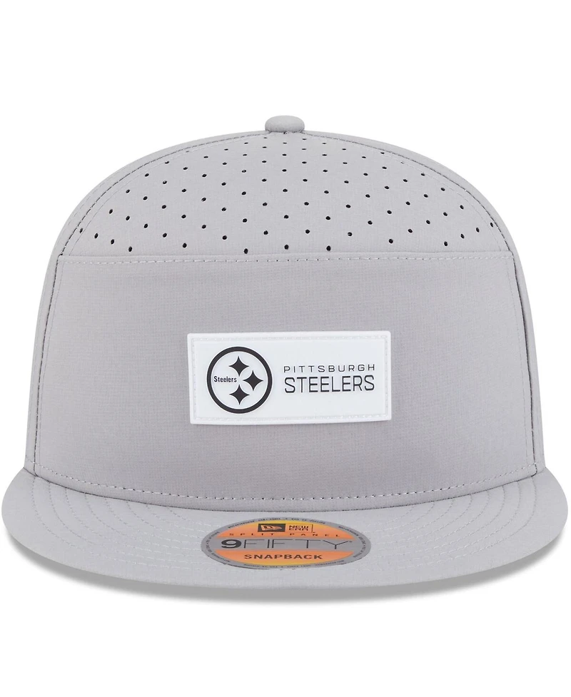 New Era Men's Gray Pittsburgh Steelers 2025 Sideline Split Panel 9FIFTY Snapback Hat
