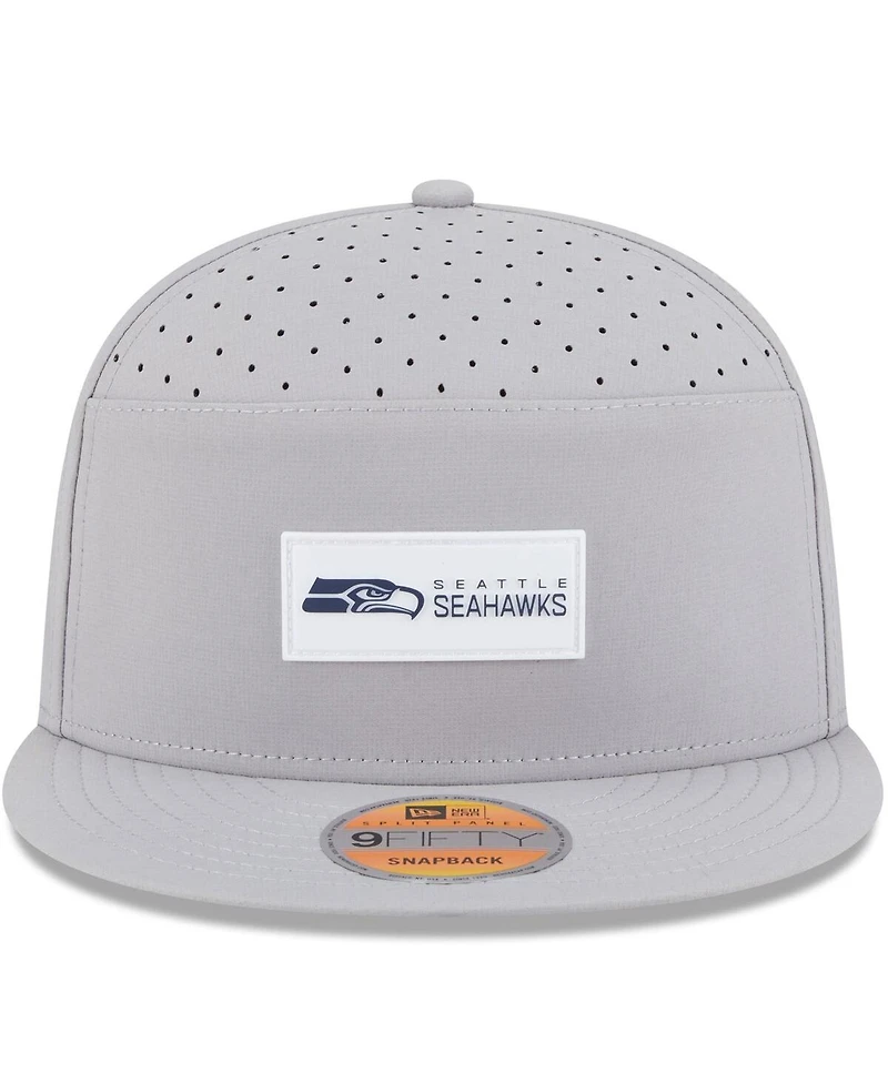 New Era Men's Gray Seattle Seahawks 2025 Sideline Split Panel 9FIFTY Snapback Hat