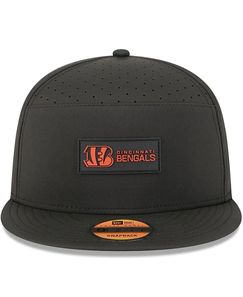 New Era Men's Black Cincinnati Bengals 2025 Sideline Split Panel 9FIFTY Snapback Hat
