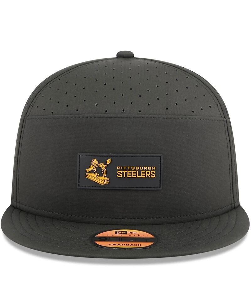 New Era Men's Black Pittsburgh Steelers 2025 Sideline Throwback Split Panel 9FIFTY Snapback Hat