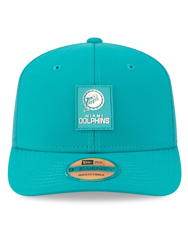 New Era Men's Aqua Miami Dolphins 2025 Sideline Throwback 9SEVENTY Trucker Adjustable Hat