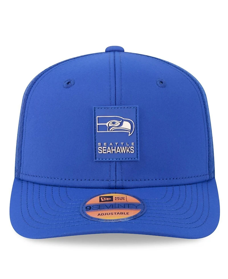 New Era Men's Royal Seattle Seahawks 2025 Sideline Throwback 9SEVENTY Trucker Adjustable Hat