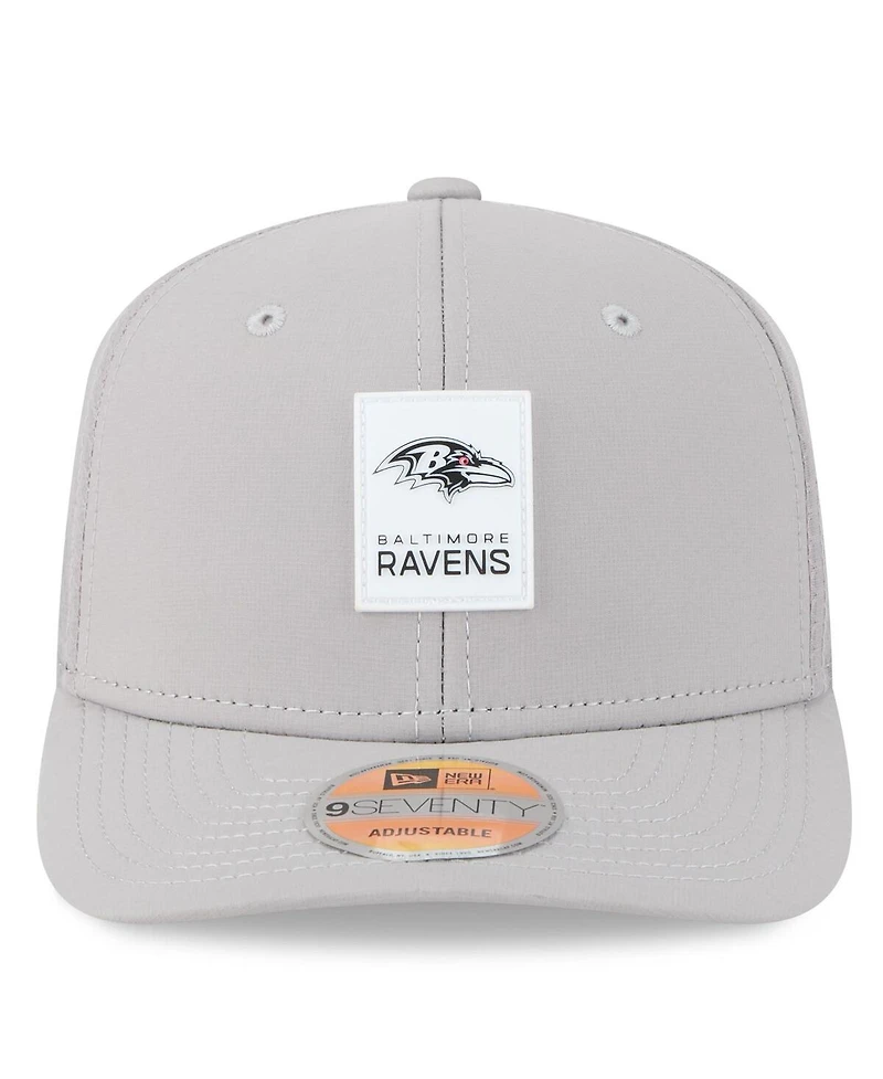 New Era Men's Gray Baltimore Ravens 2025 Sideline 9SEVENTY Adjustable Trucker Hat