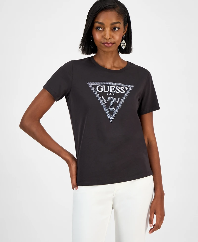 Guess Women's Embellished Triangle Short Sleeve T-Shirt