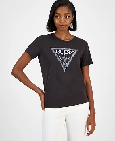Guess Women's Embellished Triangle Short Sleeve T-Shirt