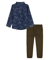 Kids Headquarters Toddler and Little Boys 2T-7 Printed Denim Shirt Twill Joggers Set