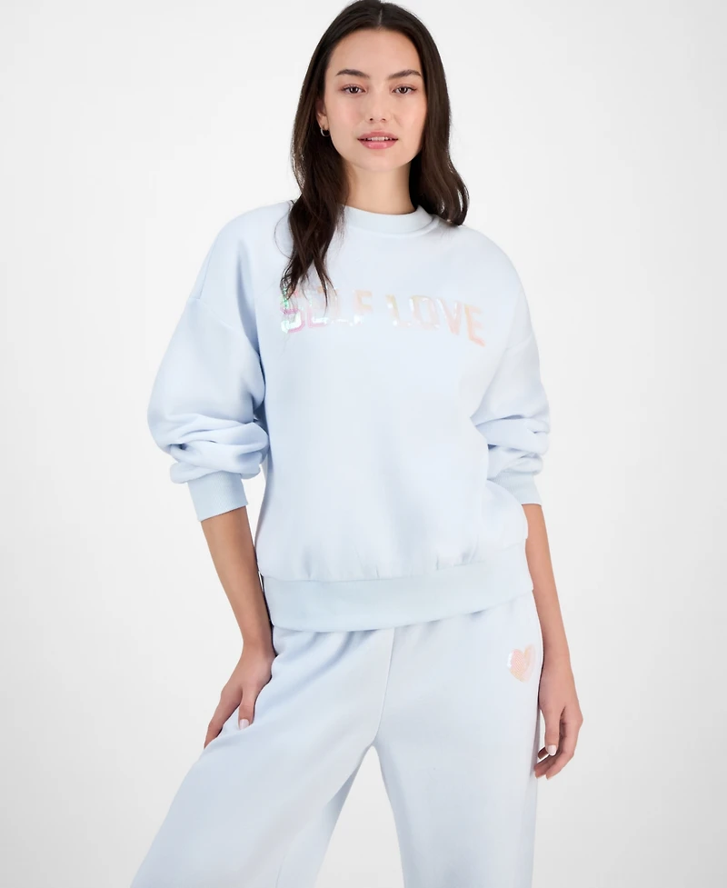 Madden Girl Juniors' Sequin Heart Wide-Leg Sweatpants