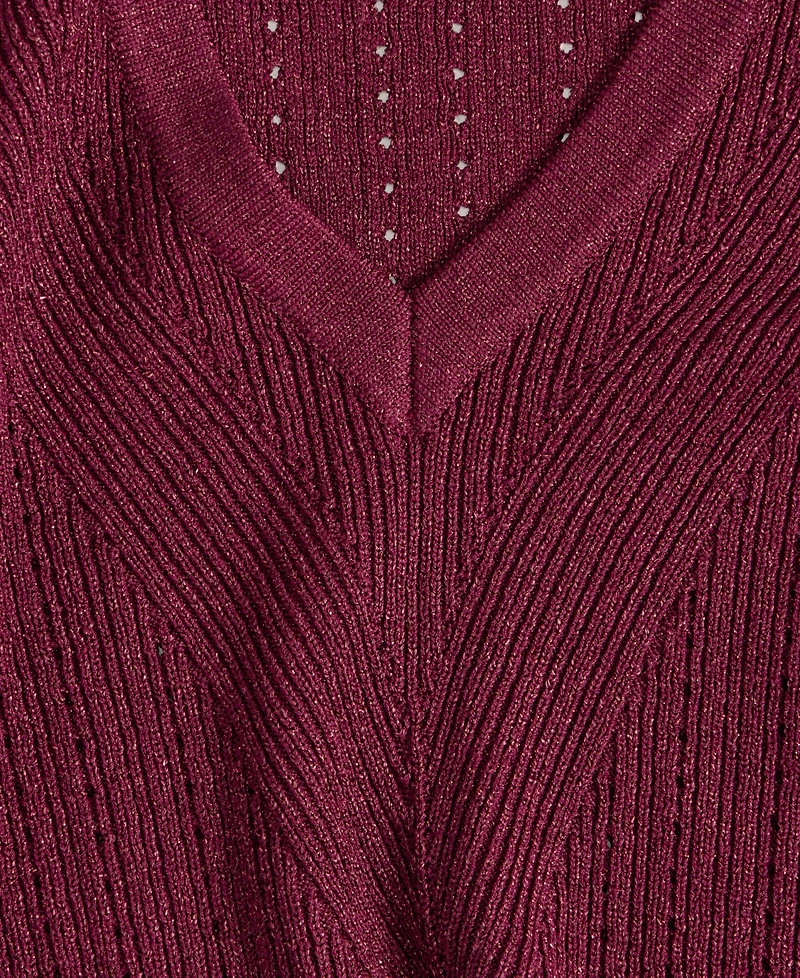 I.n.c. International Concepts Women's Metallic-Knit V-Neck Sweater, Macy's Exclusive