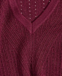 I.n.c. International Concepts Women's Metallic-Knit V-Neck Sweater, Macy's Exclusive