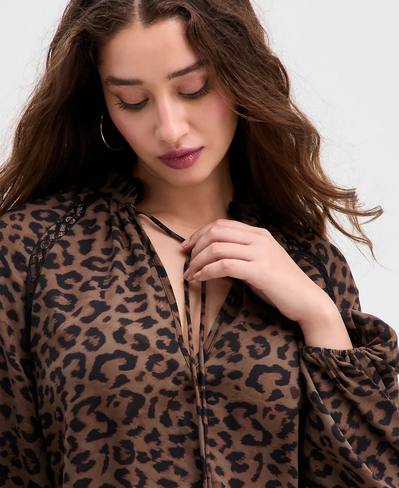 Guess Women's Josette Lace-Trim Leopard-Print Top