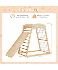 Akiudex 6-in-1 Jungle Gym Wooden Indoor Playground with Double-Sided Ramp and Monkey Bars