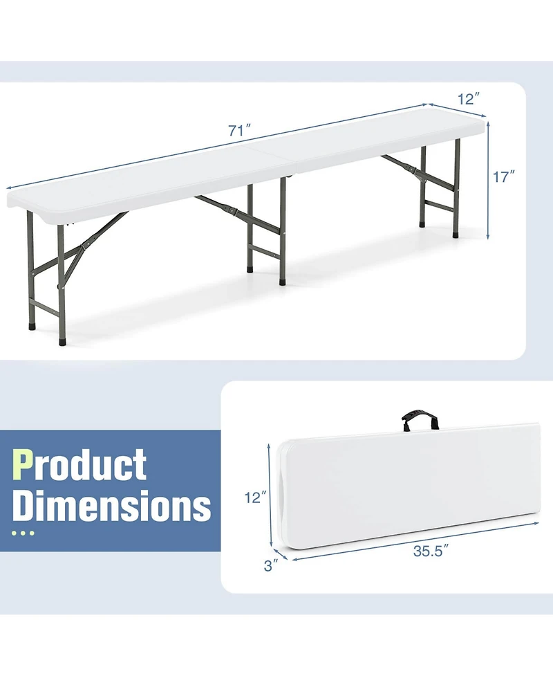 Gymax 3 Pcs Folding Picnic Table Set w/ 6 ft Table & 2 Benches Hdpe Tabletop Bench Top