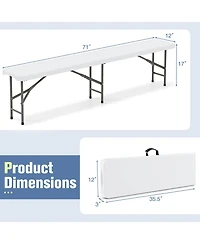 Gymax 3 Pcs Folding Picnic Table Set w/ 6 ft Table & 2 Benches Hdpe Tabletop Bench Top