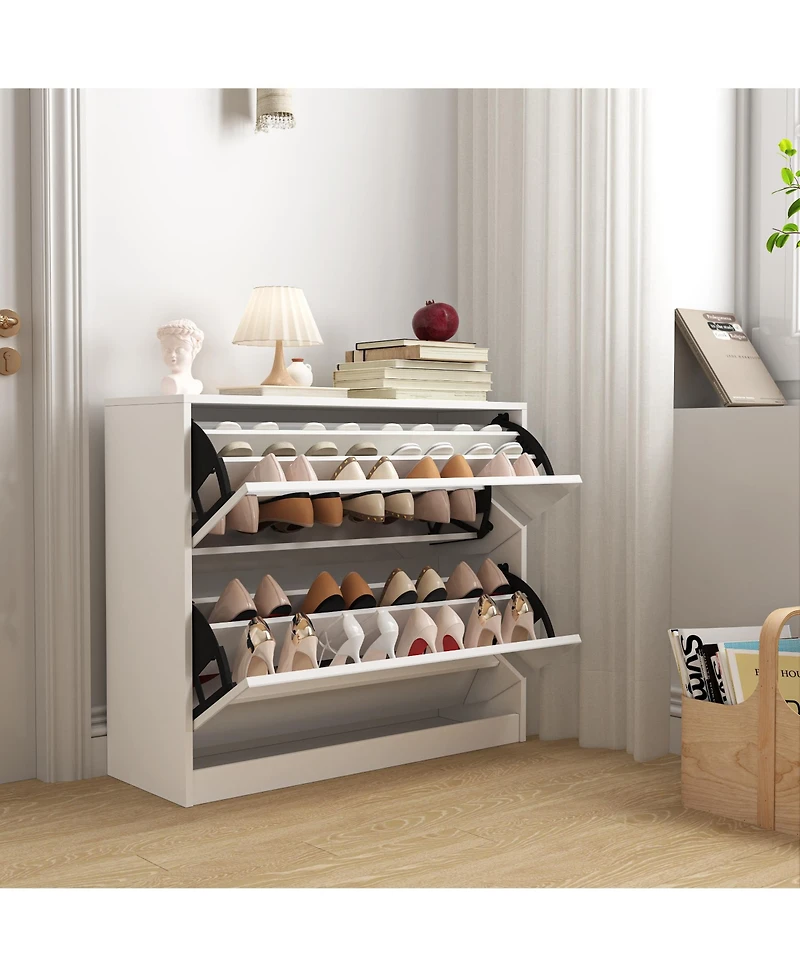 Lovmor 32.68"2 Tier Shoe Storage Cabinet with Draders for Entryway,Bedroom,Flip Door Design Shoe Cabinet,White
