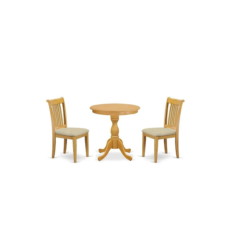 East West Furniture 3-Pc Dining Room Table Set - 2 Wood Dining Chairs and 1 Dining Room Table (Oak Finish)