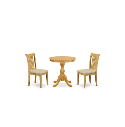 East West Furniture 3-Pc Dining Room Table Set - 2 Wood Dining Chairs and 1 Dining Room Table (Oak Finish)