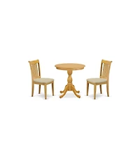 East West Furniture 3-Pc Dining Room Table Set - 2 Wood Dining Chairs and 1 Dining Room Table (Oak Finish)