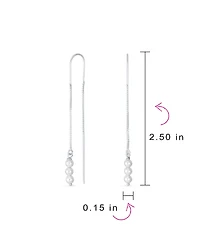 Bling Jewelry Set of 2 Minimalist Long Chain Wire Hook Dangle Earrings 3 Pearls 4 Bead Balls Sterling Silver