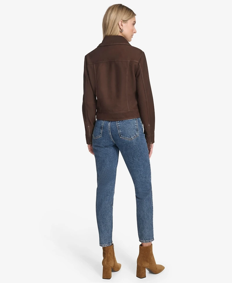 Andrew Marc Women's Lunetta Sueded Leather Trucker Jacket