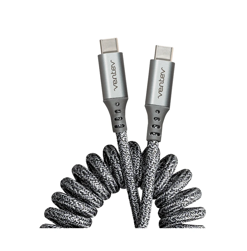 Ventev Helix Usb C to Usb C High Speed Travel 3 Foot Cable-Gray