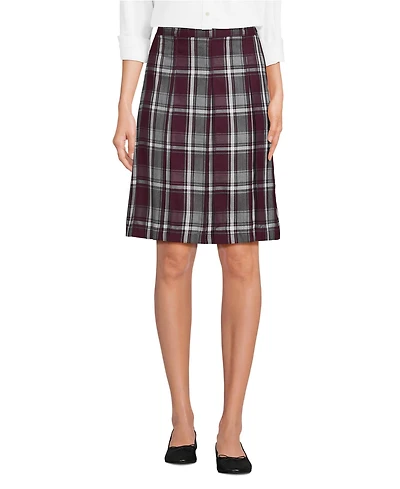 Lands' End Women's Top of the Knee Plaid Box Pleat Skirt