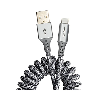 Ventev Helix Usb A to Usb C High Speed Travel 3 Foot Cable-Gray