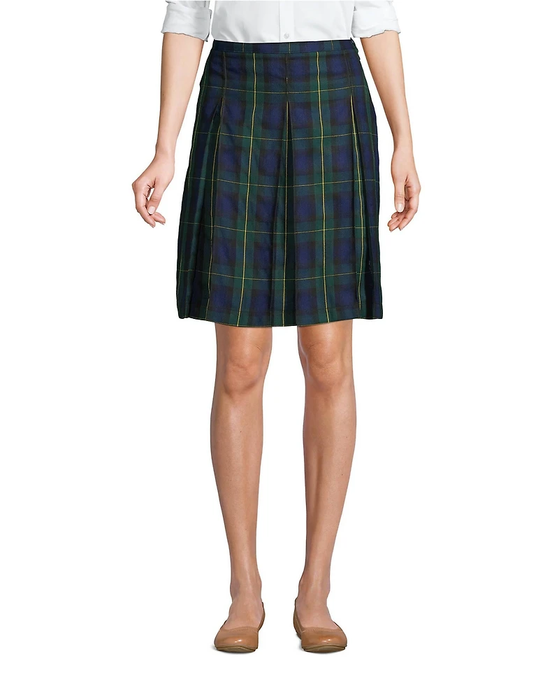 Lands' End Women's Top of the Knee Plaid Box Pleat Skirt