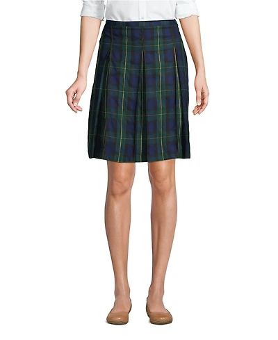 Lands' End Women's Top of the Knee Plaid Box Pleat Skirt