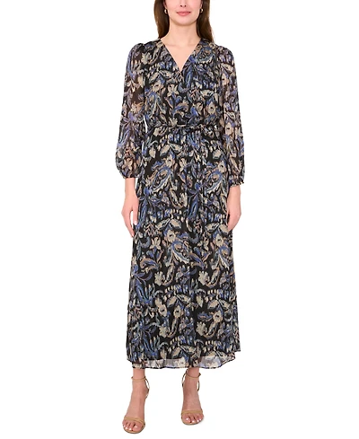 Msk Women's Long Sleeve Surplice Maxi Dress