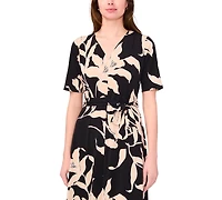 Msk Women's V Neck Tie Waist Maxi Dress