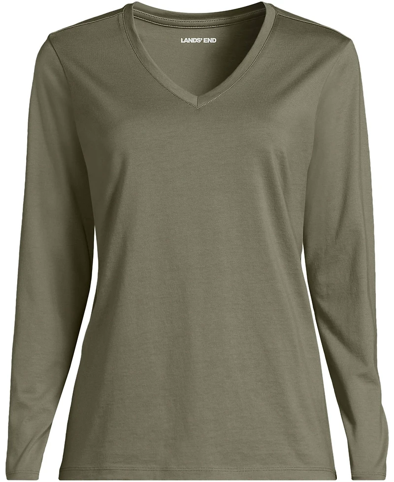 Lands' End Women's Supima Cotton Long Sleeve V-Neck T-Shirt
