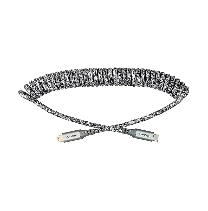 Ventev Helix Usb C to Apple Lightning High Speed Travel 3 Foot Cable-Gray
