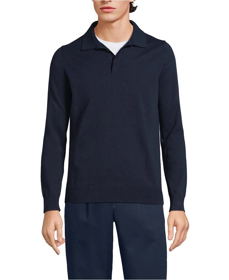 Lands' End Men's Long Sleeve Cotton Sweater Polo