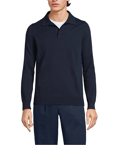 Lands' End Men's Long Sleeve Cotton Sweater Polo