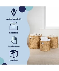 Avery Bohemian Cottage Hand-Woven Hyacinth Cylinder Nesting Baskets with Handles (Set of 3)