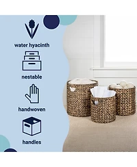 Avery Bohemian Cottage Hand-Woven Hyacinth Cylinder Nesting Baskets with Handles (Set of 3)