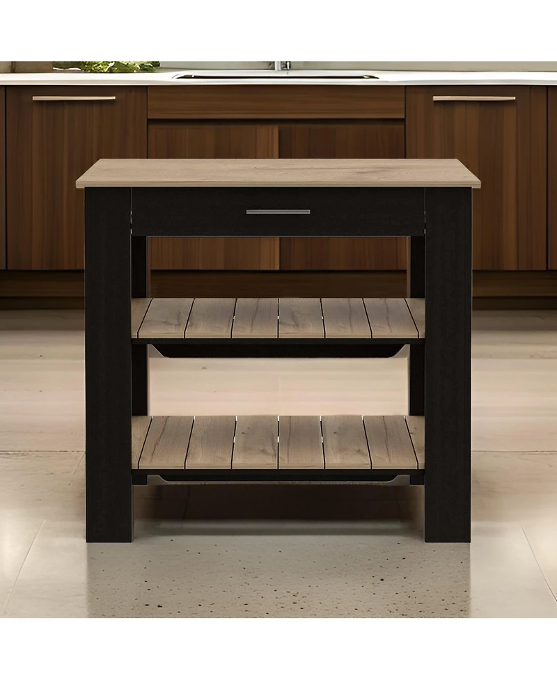 Slickblue Wooden Kitchen Island Table with Drawer and 2 Storage Shelves for Meal Prep