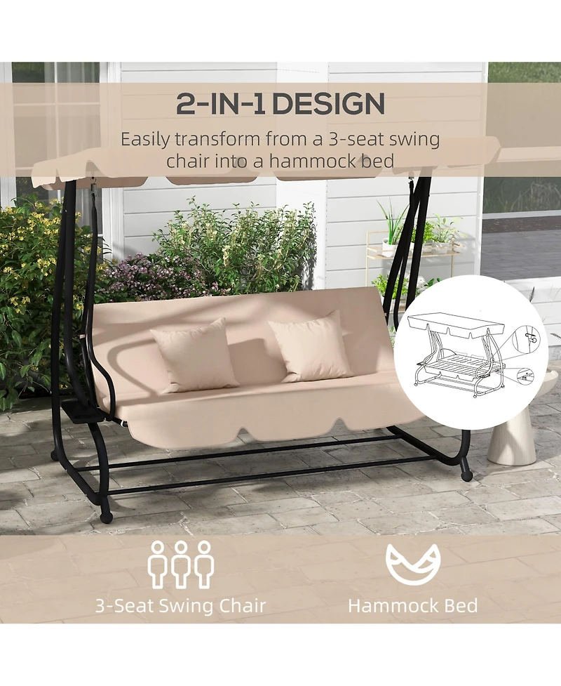 Outsunny 3-Seat Outdoor Patio Swing Chair with Adjustable Canopy,
