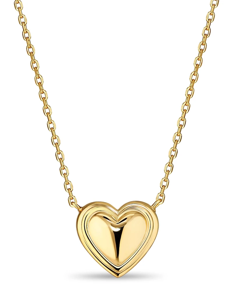 Devata Contour-lined Heart Necklace in Gold Plated Sterling Silver, Adj to 16 in / 17 in / 18 in