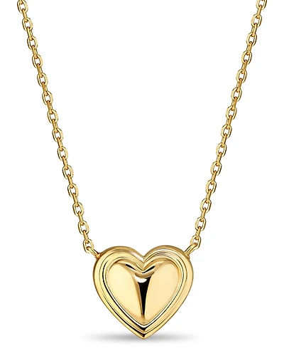 Devata Contour-lined Heart Necklace in Gold Plated Sterling Silver, Adj to 16 in / 17 in / 18 in