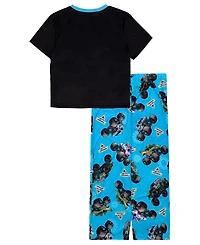 Ame Little and Big Boys 2-Piece Monster Jam Short Sleeve Top Open Leg Pants Pajama Set